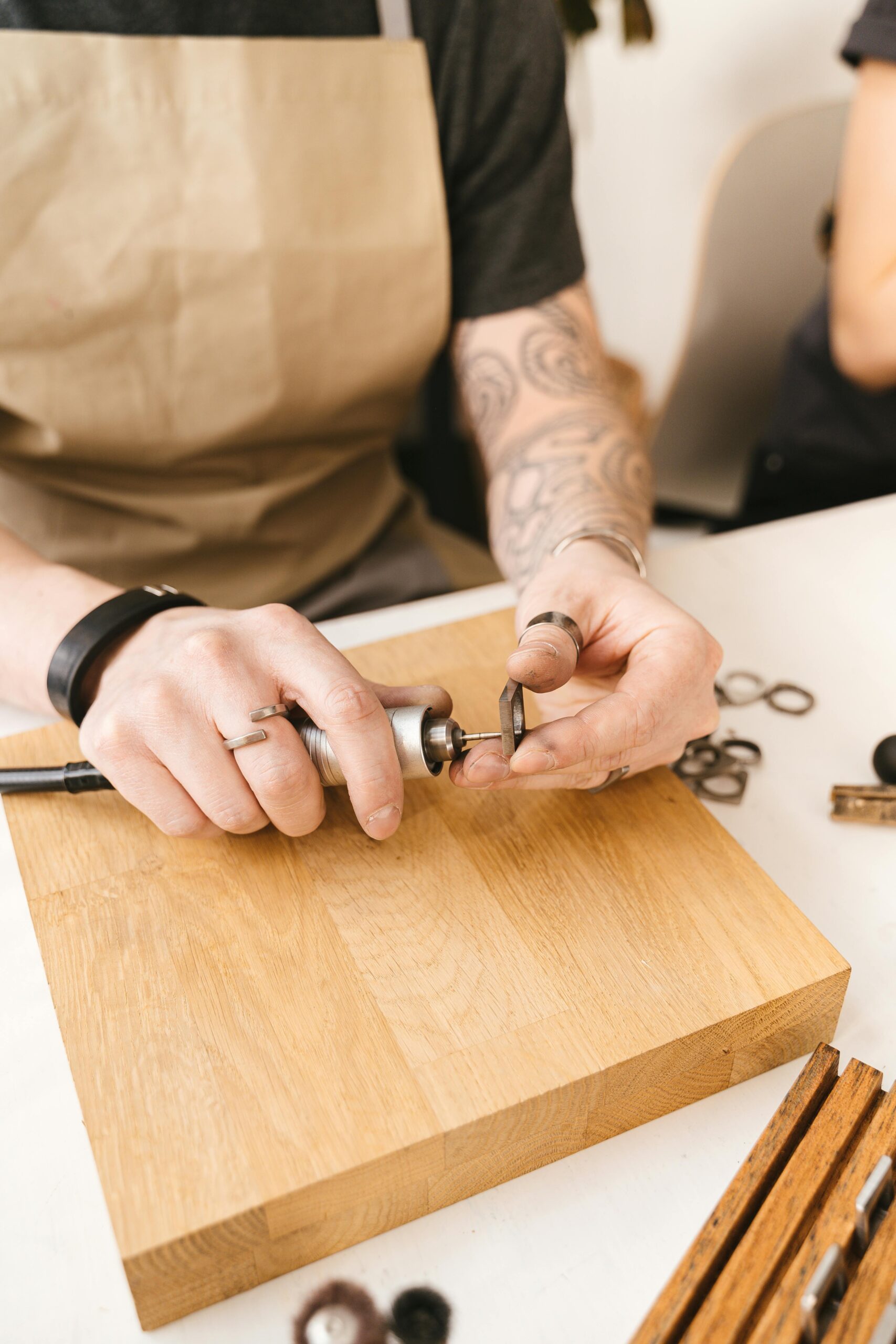 Jewelry rotary finishing and detail polishing workbench setup