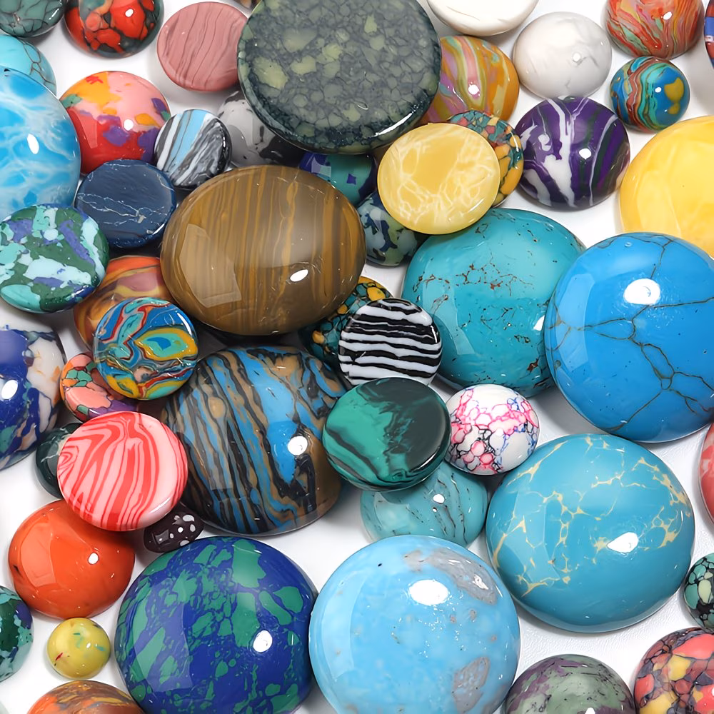 Cabochon stones with different dome heights and bezel proportions